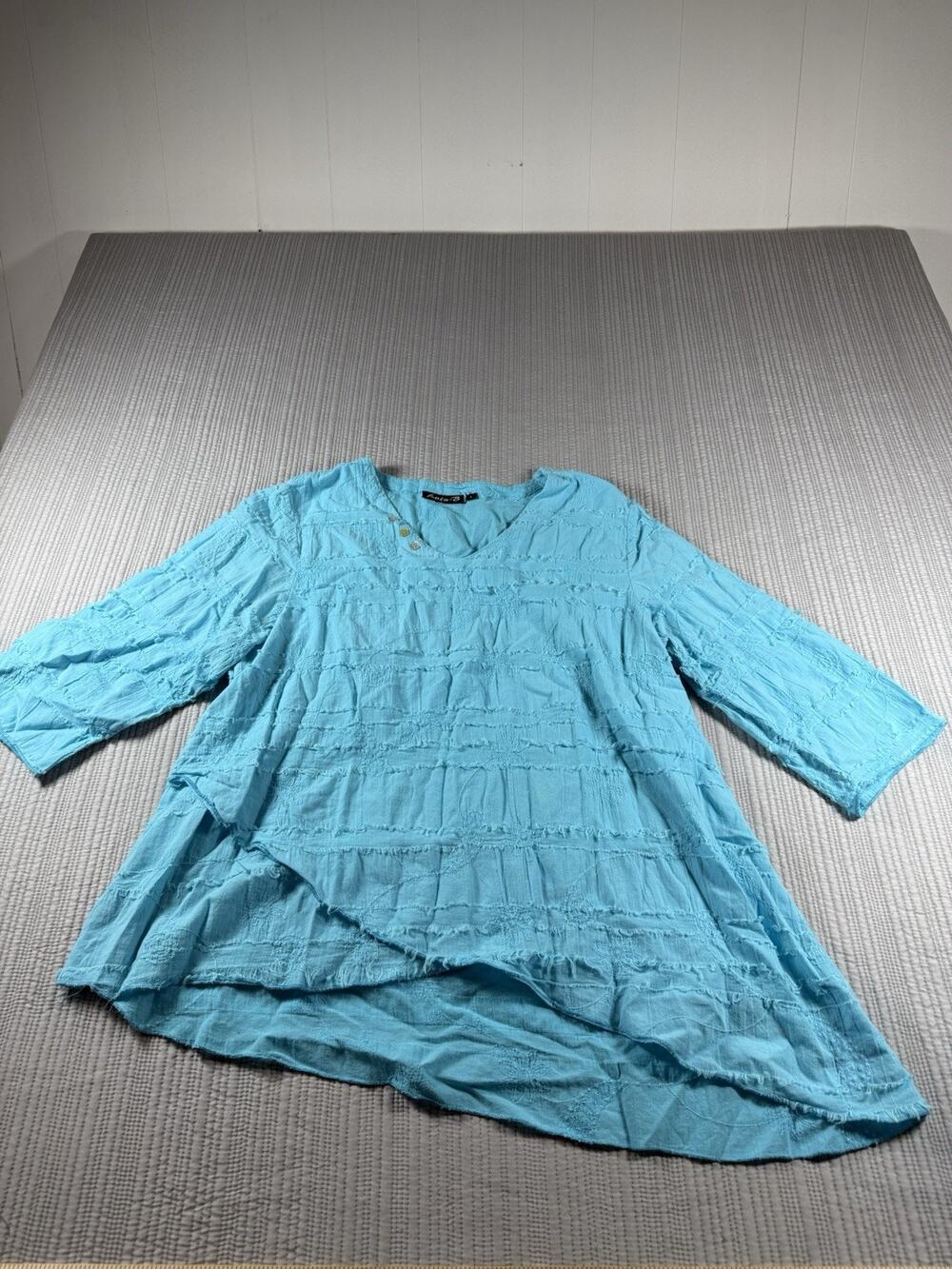 Lulu B Cotton Gauze Pullover Tunic Top Asymmetric Crinkle Womens L Lagenlook